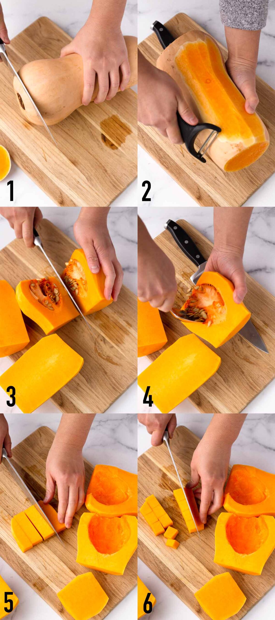 steps by step how to cut butternut squash
