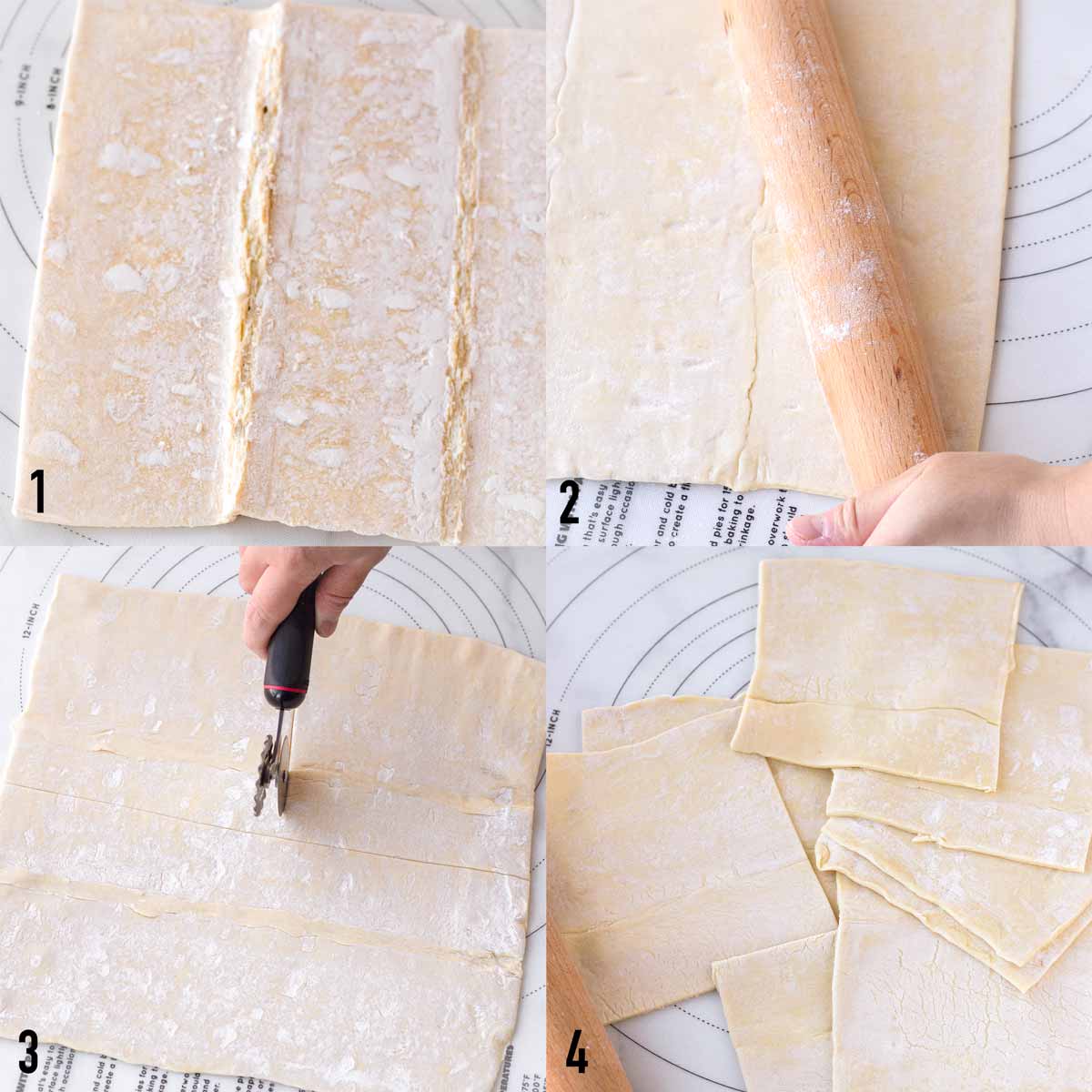 cutting puff pastry dough into squares