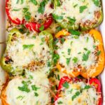 ground turkey stuffed peppers topped with cheese