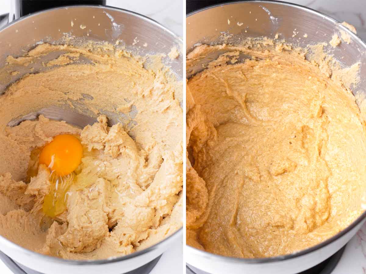 mixing in egg into the batter
