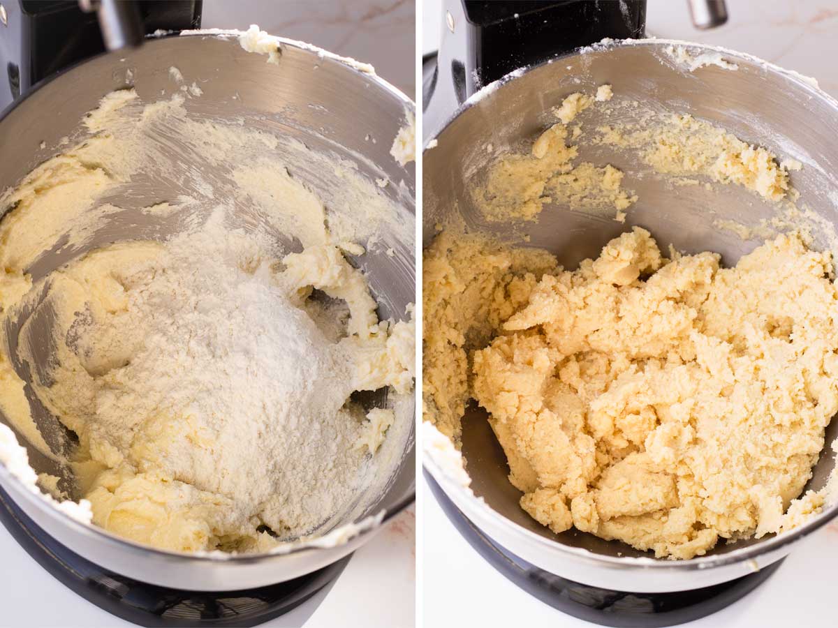 mixing flour into the dough