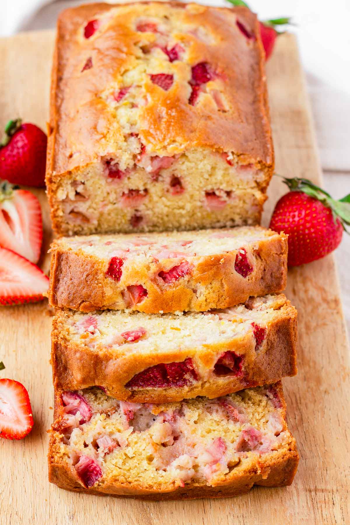 sliced loaf of fresh strawberry bread