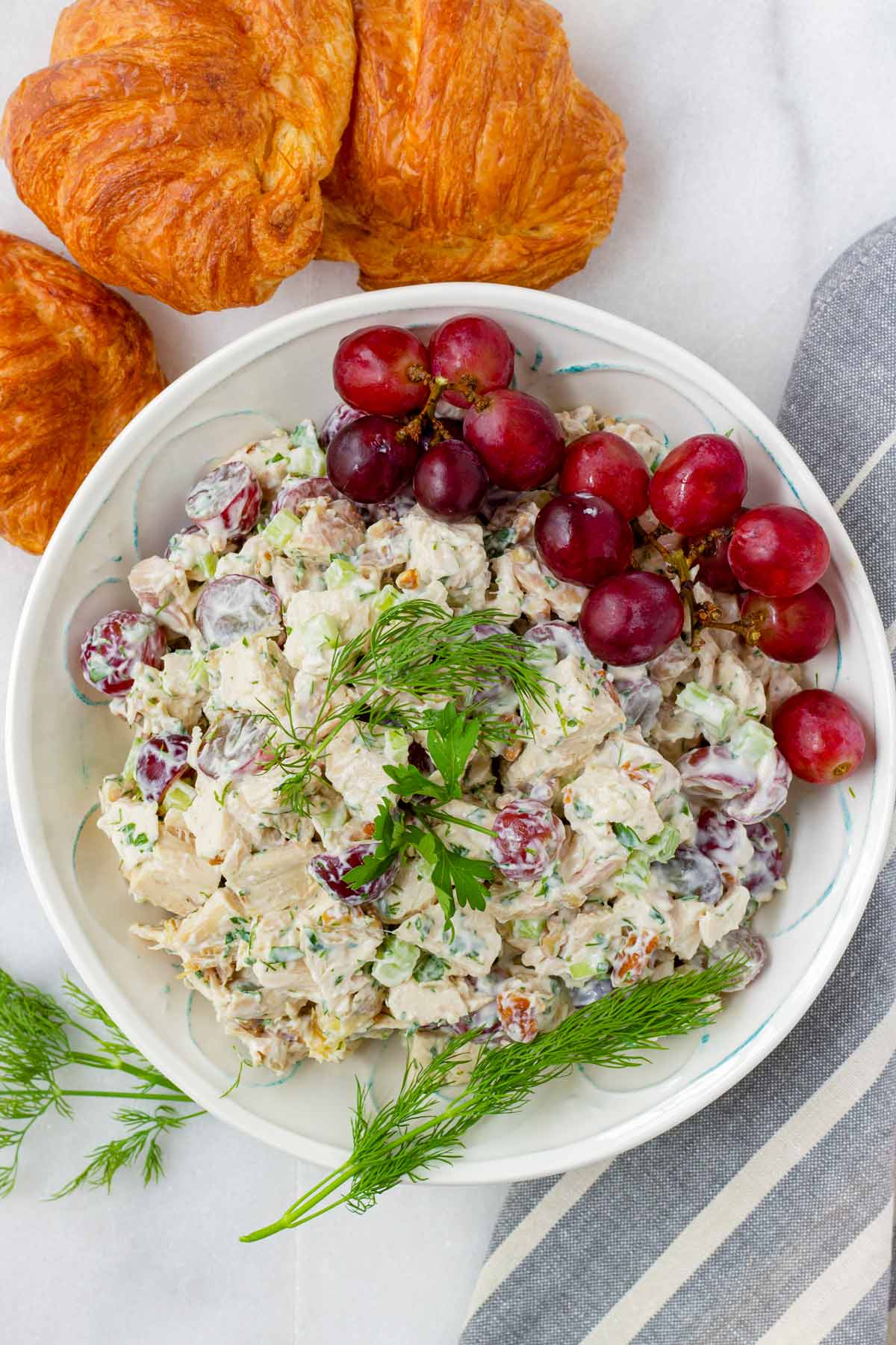 diced chicken with grapes, mayo, celery, walnuts, and fresh herbs