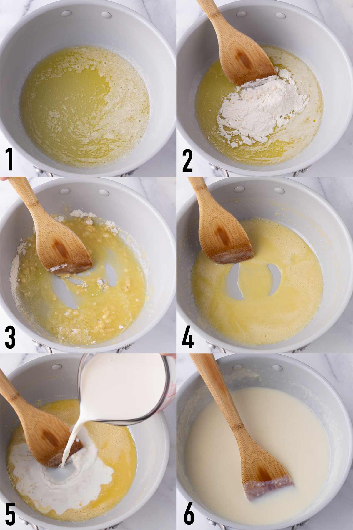 step by step making roux and adding milk