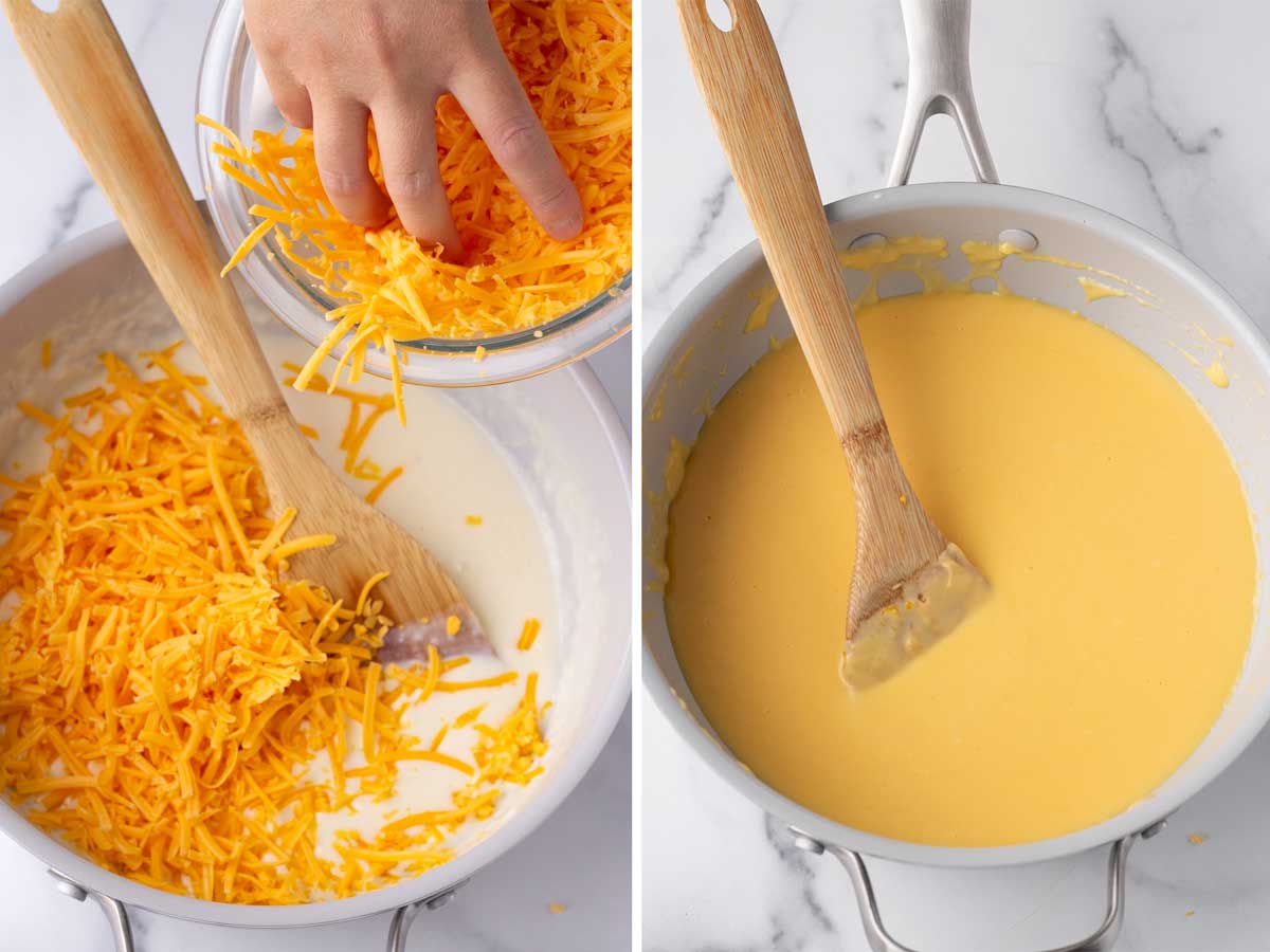 adding cheese into the bechamel