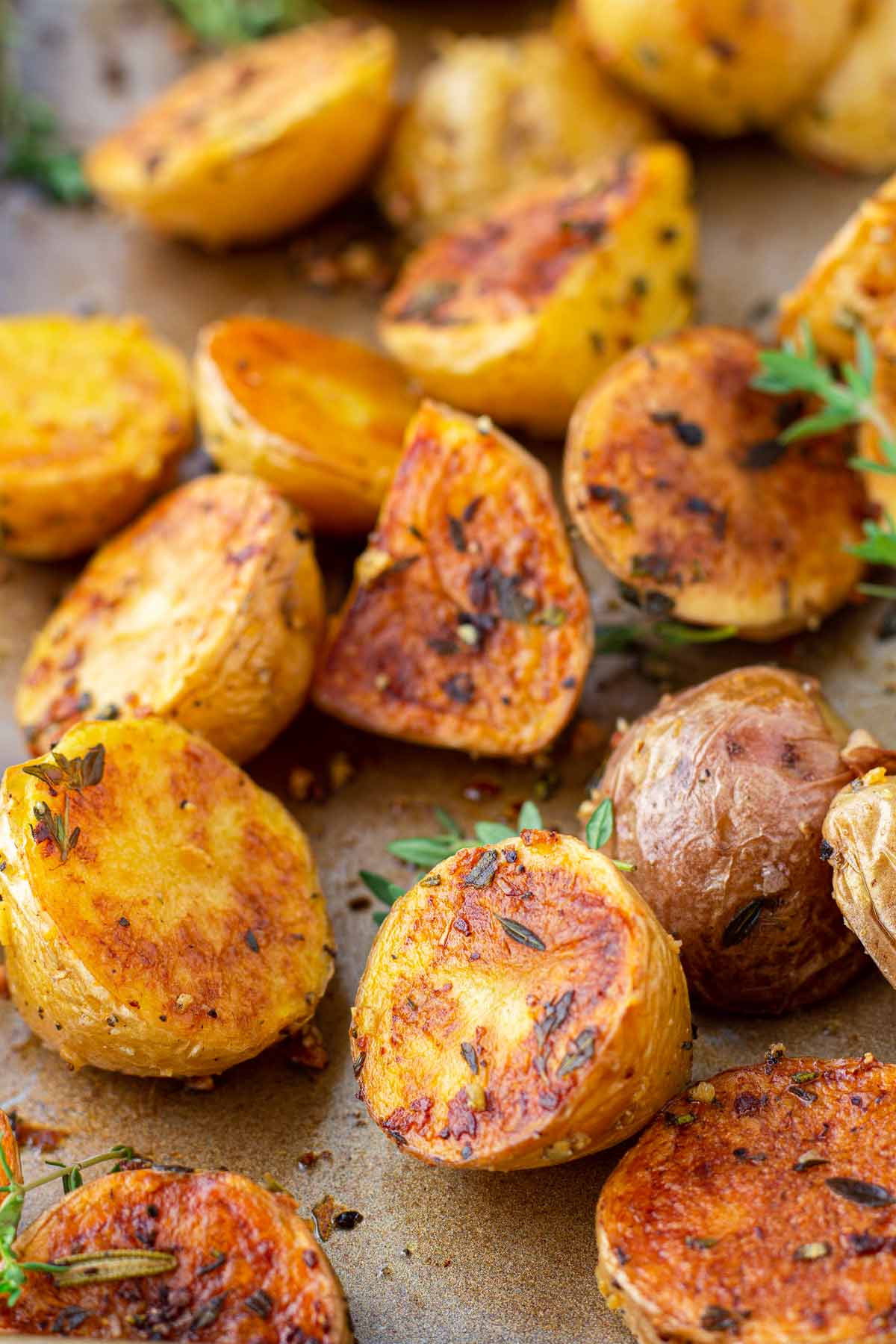 close up of roasted petite potatoes