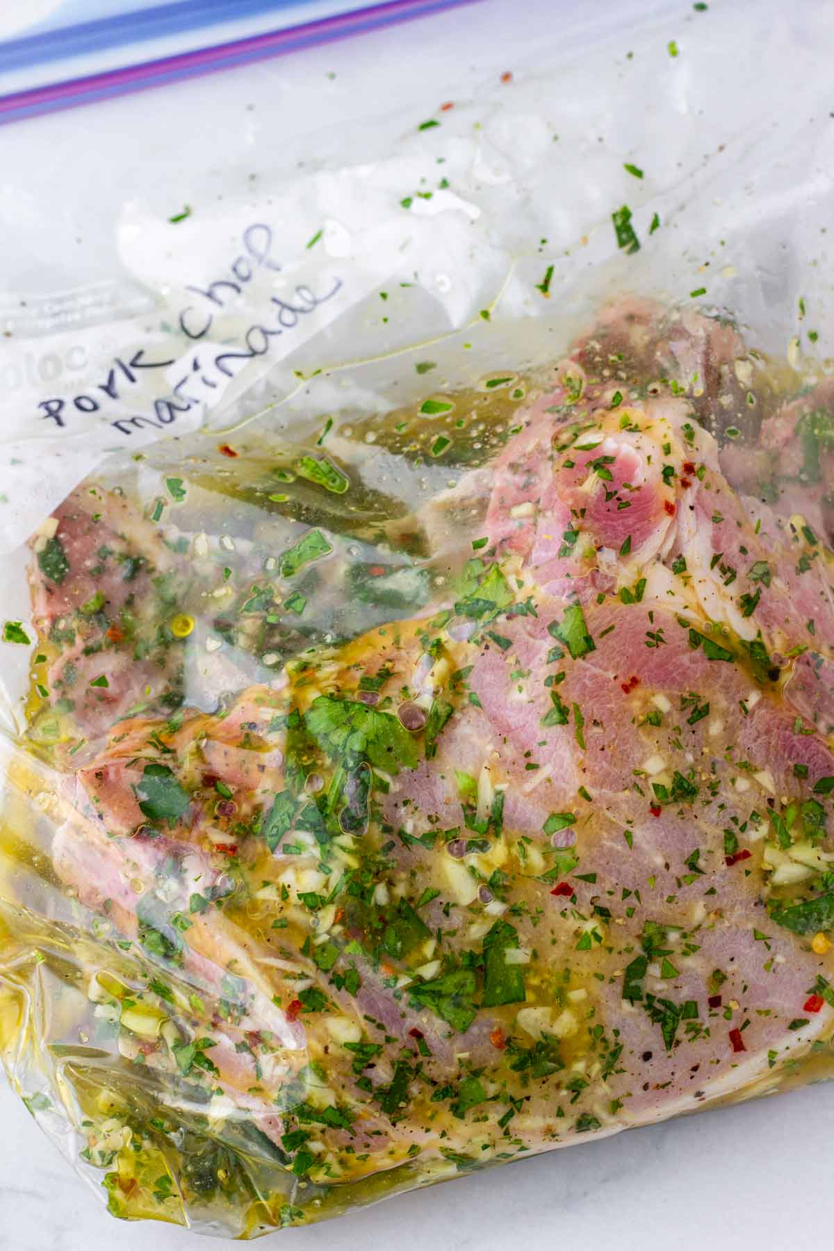 pork chop marinade inside a resealable bag