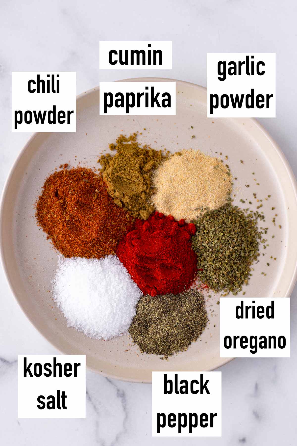 labeled spices on a plate