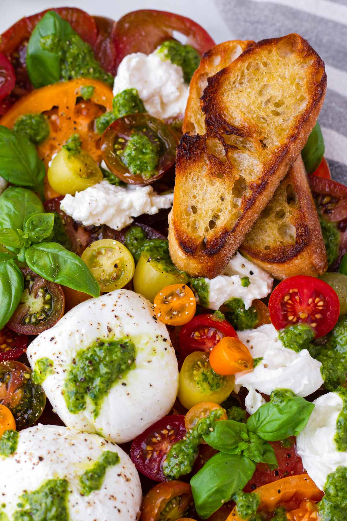 toasted baguette served with burrata salad