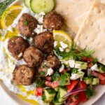 greek meatballs with tomato salad and dip