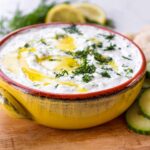 greek tzatziki sauce with olive oil and dill