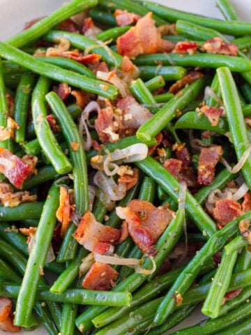 green beans with bacon, shallots, and garlic