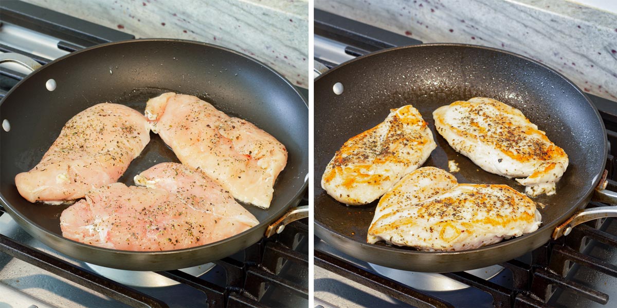 searing chicken breasts in skillet