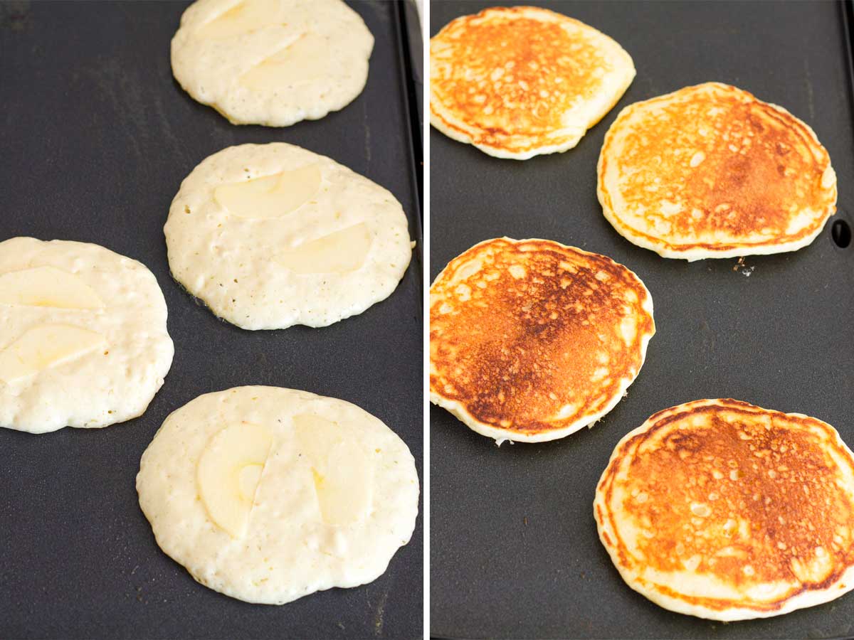 cooking pancakes on a griddle