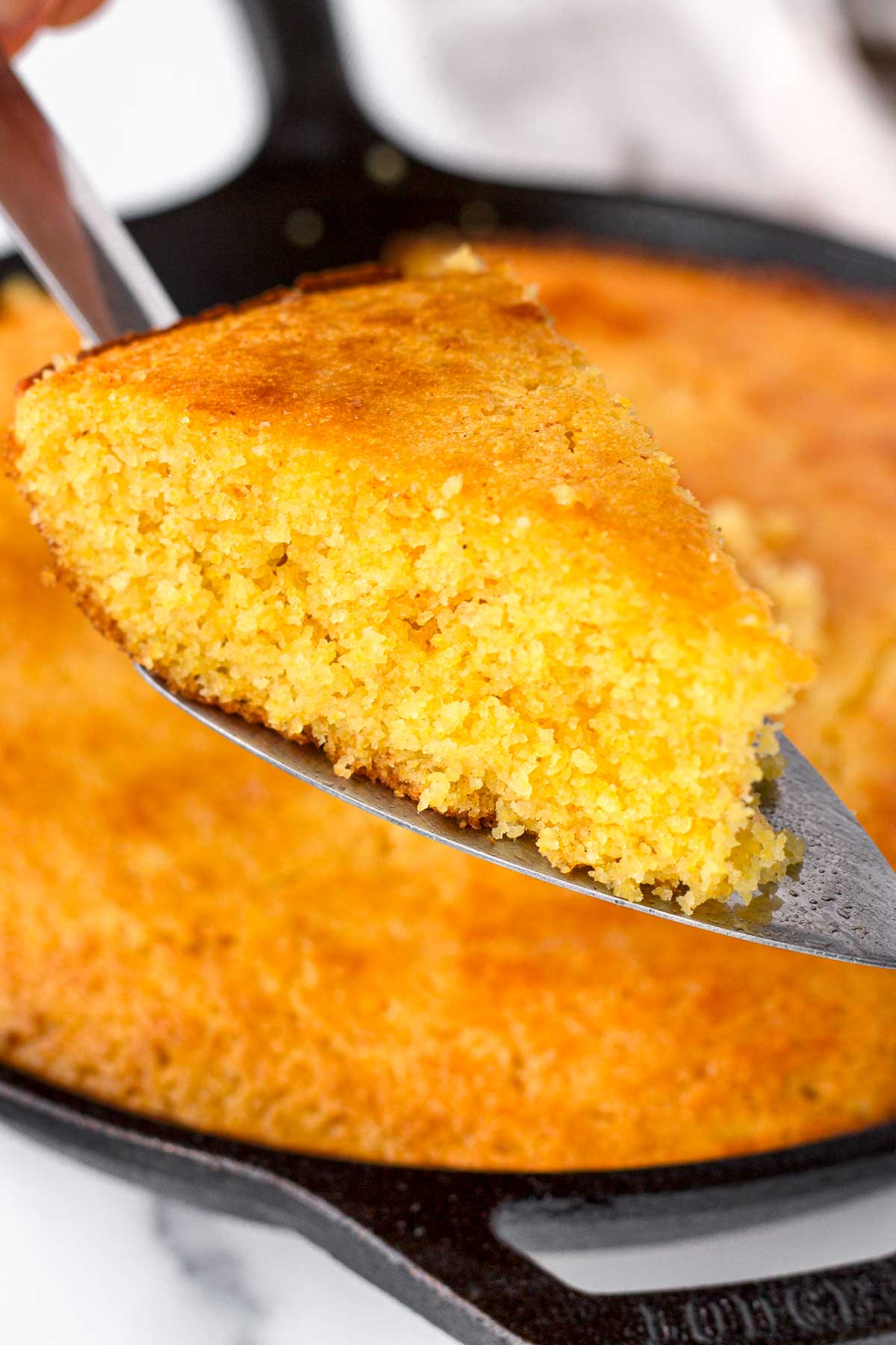 a slice of cornbread from skillet
