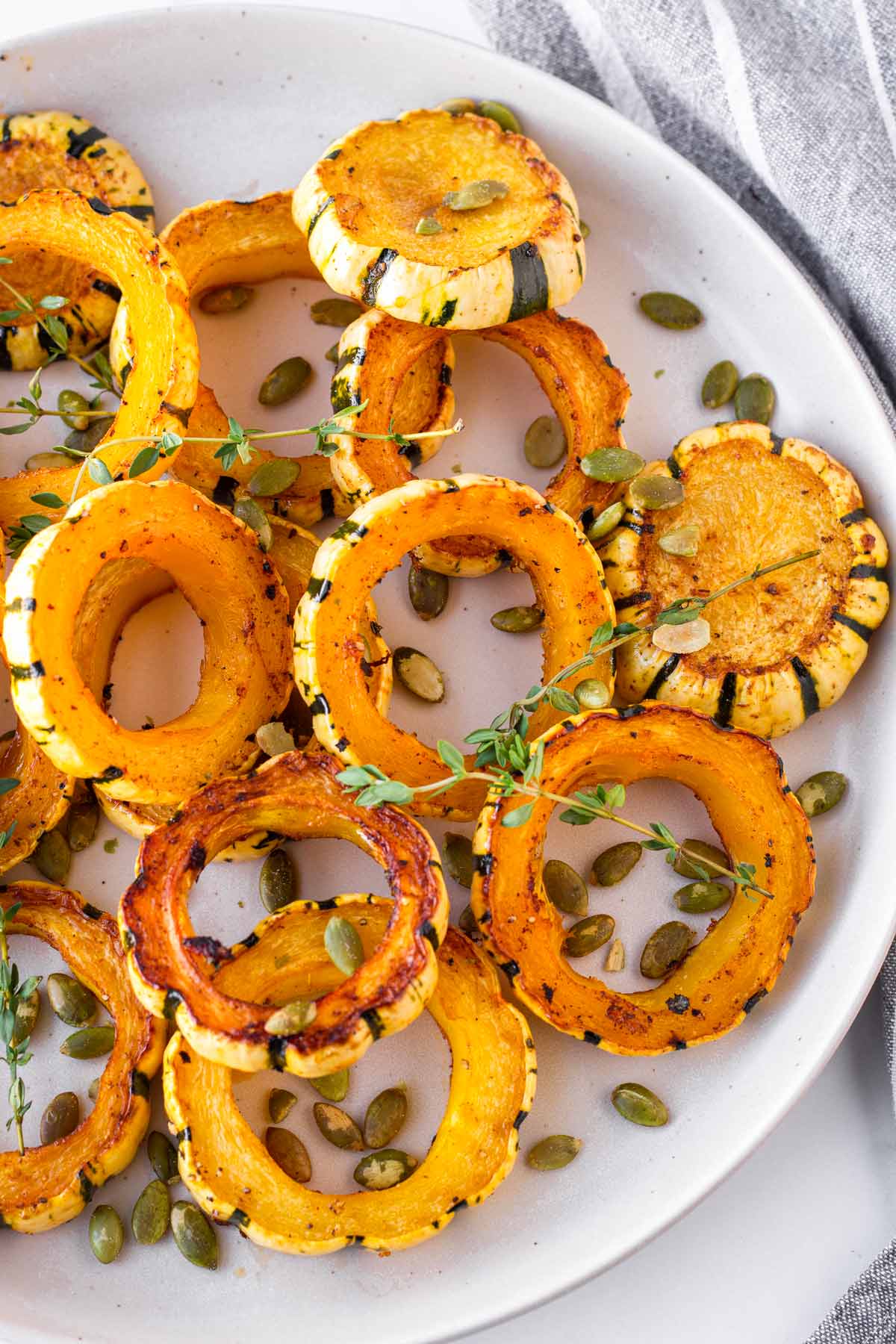 roasted delicata squash rings with garnish