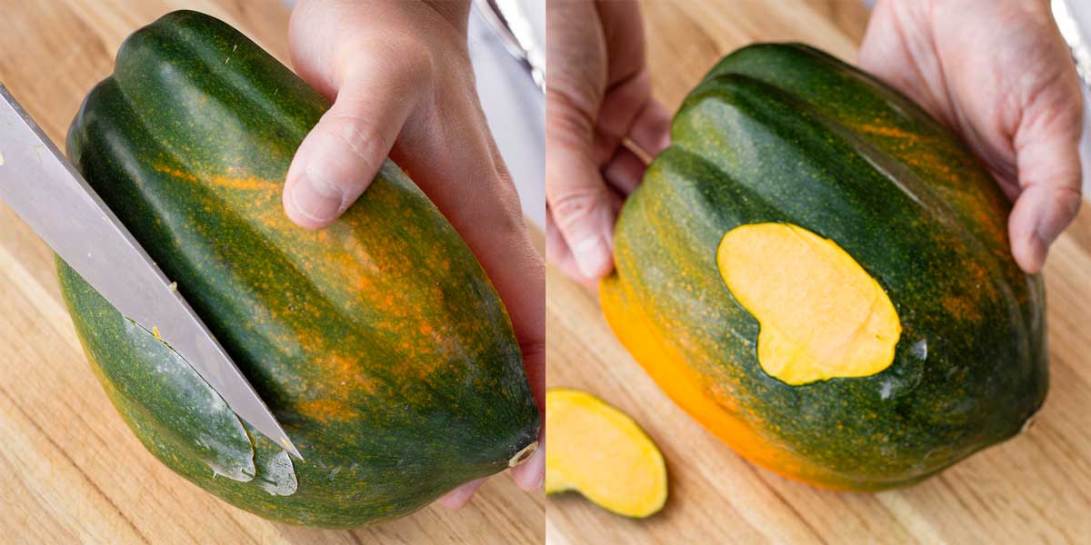 cutting a flat surface on bottom of squash