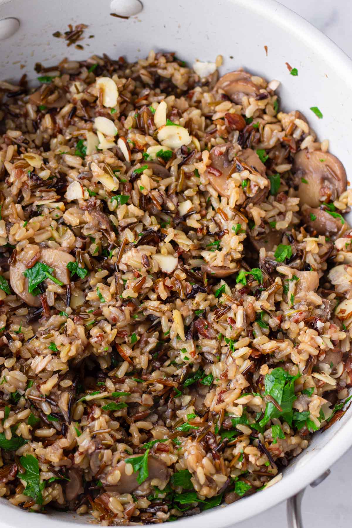 wild rice and mushroom pilaf with herbs and almonds