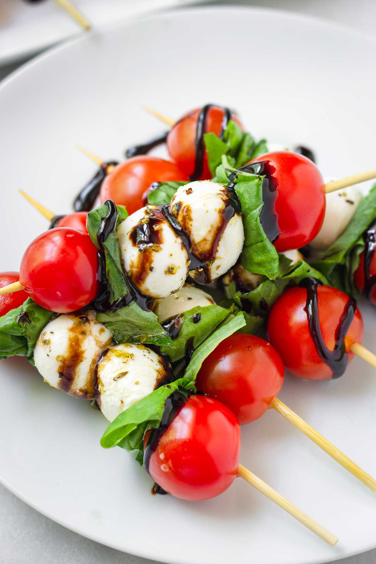 drizzled caprese skewers with balsamic glaze