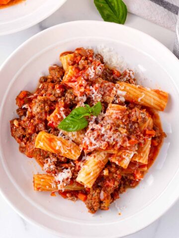 rigatoni pasta with bolognese sauce