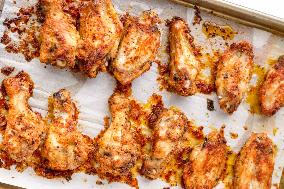 dry rub baked wings on baking tray