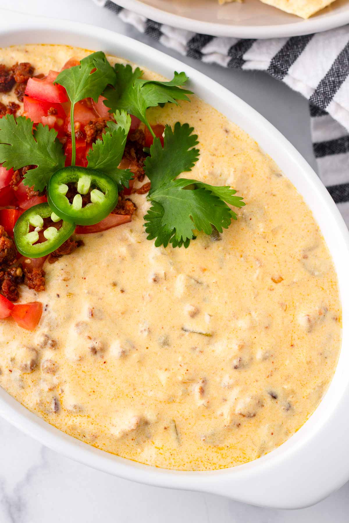 melted cheese queso with chorizo