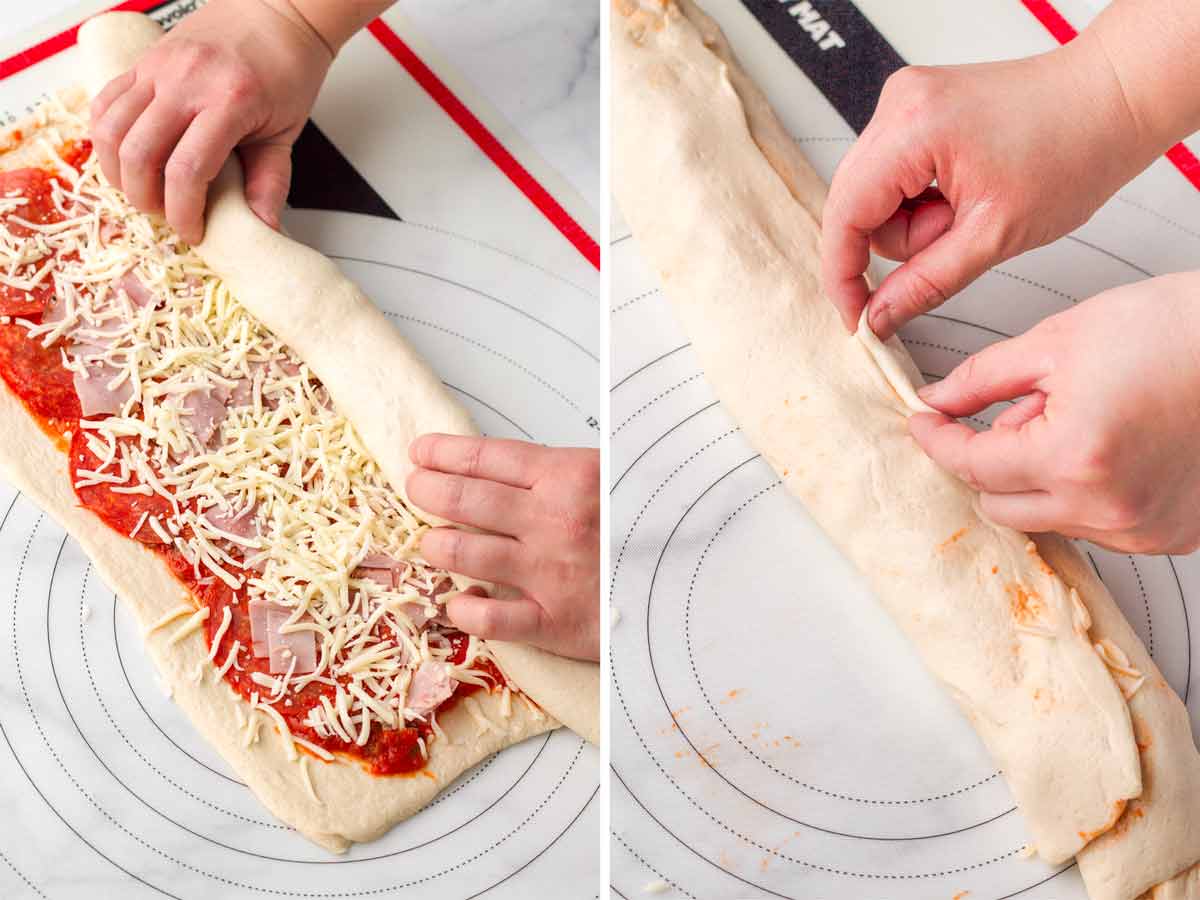 rolling the dough and toppings