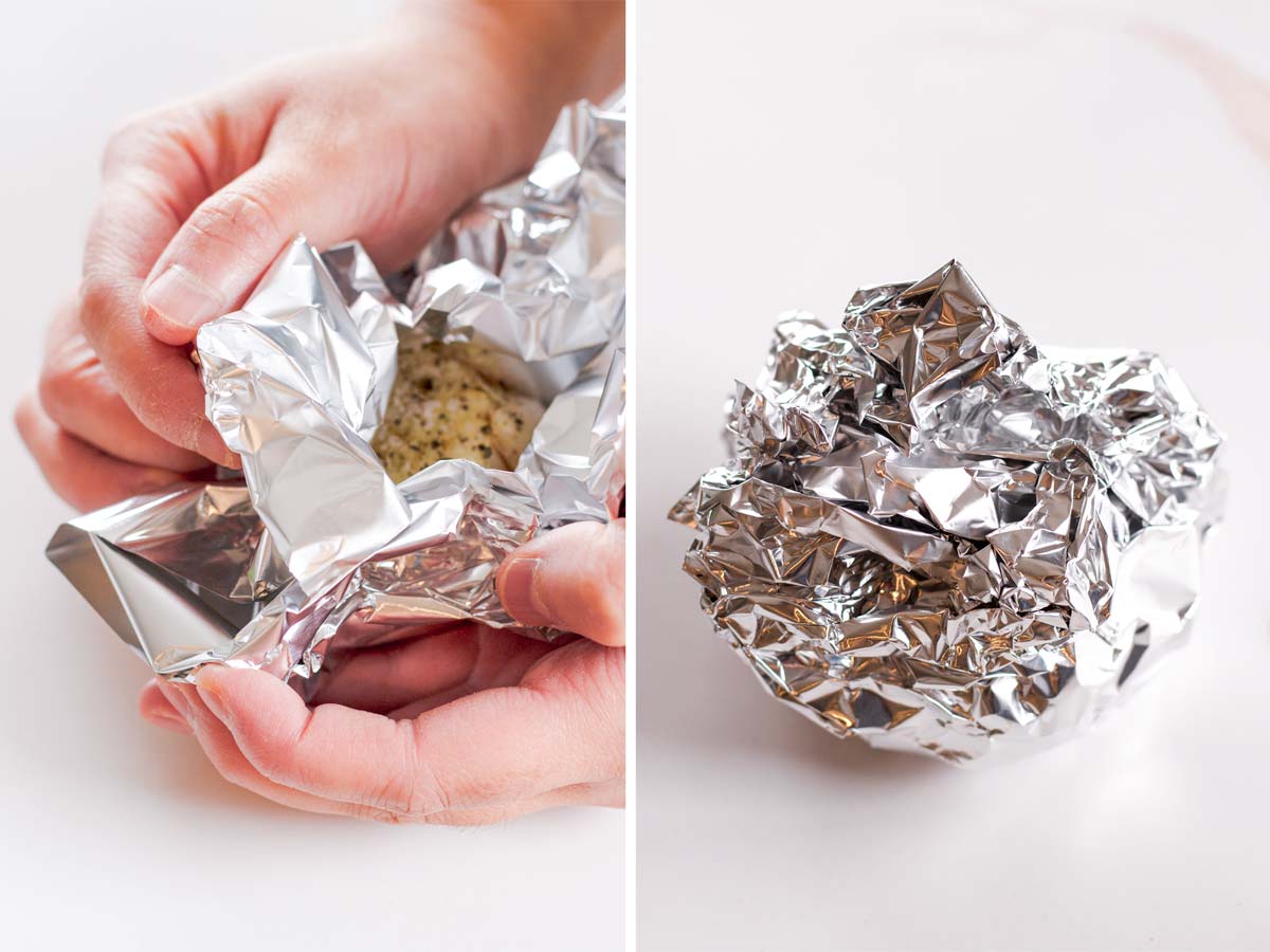 wrapping garlic with foil