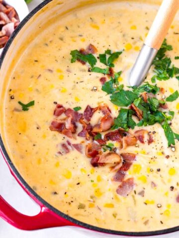 one pot potato chowder with corn and bacon