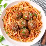 tender italian meatballs and spaghetti with tomato sauce