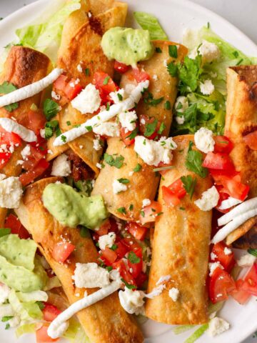 fried chicken taquitos with fresh toppings