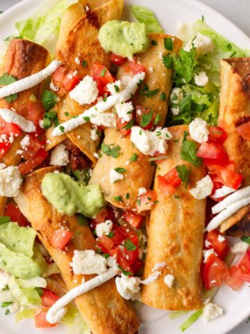 fried chicken taquitos with fresh toppings