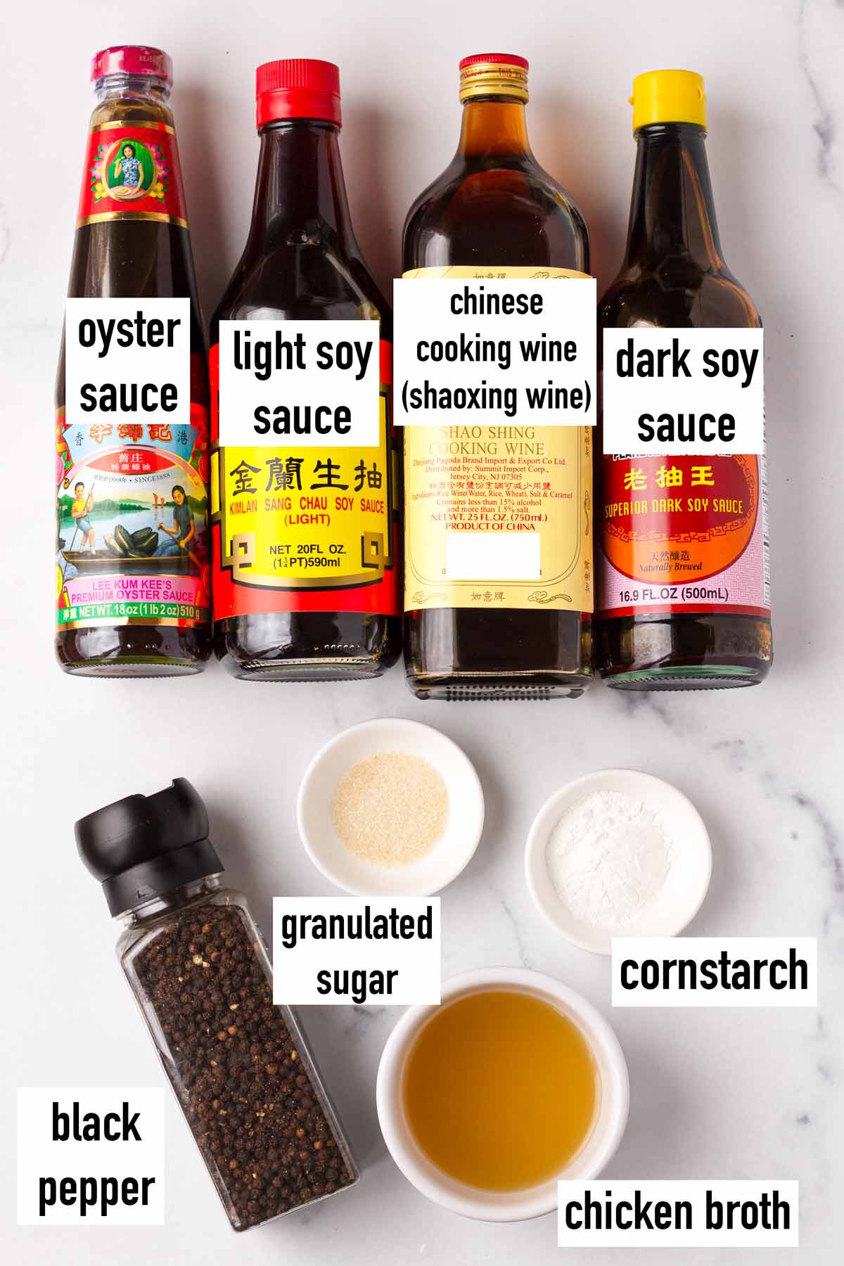 labeled ingredients for sauces