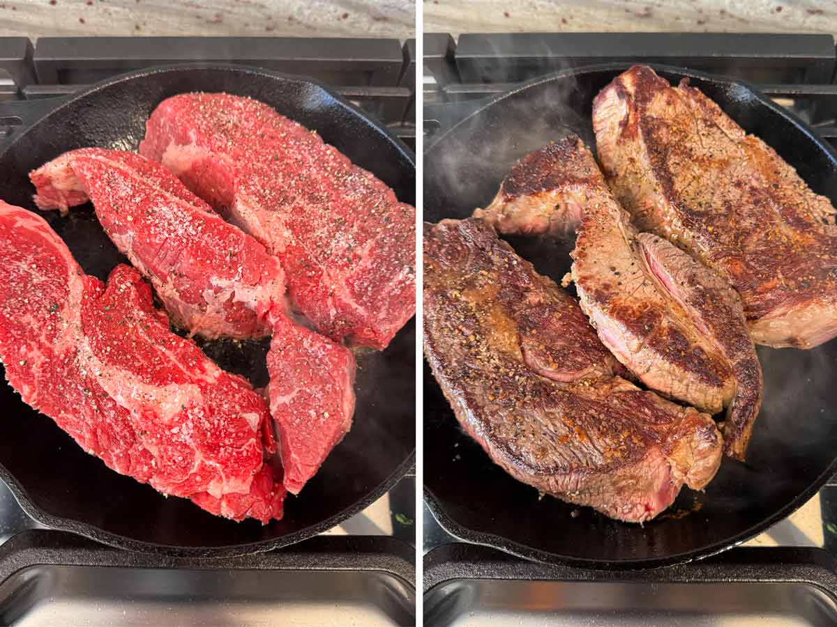 searing seasoned beef