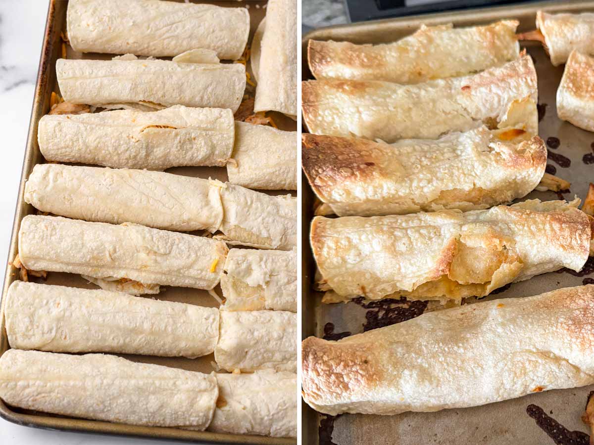 baked chicken taquitos on tray