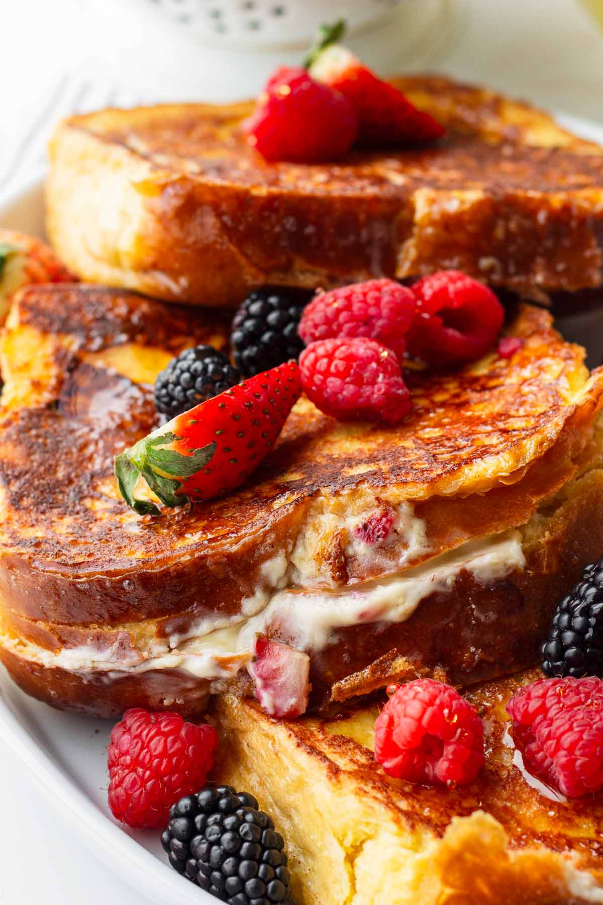 close up of cream cheese stuffed french toast