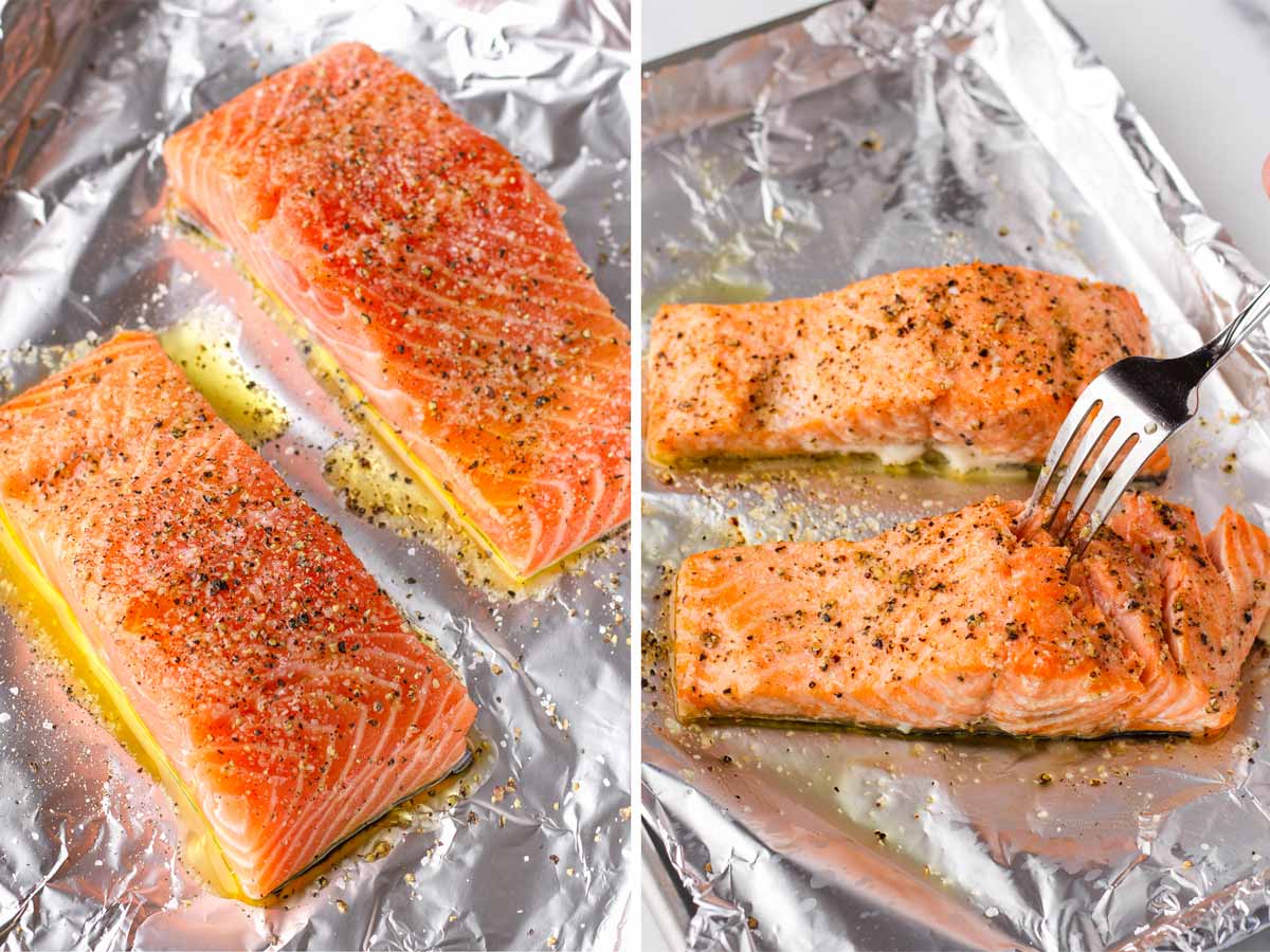 baked salmon flaked with fork