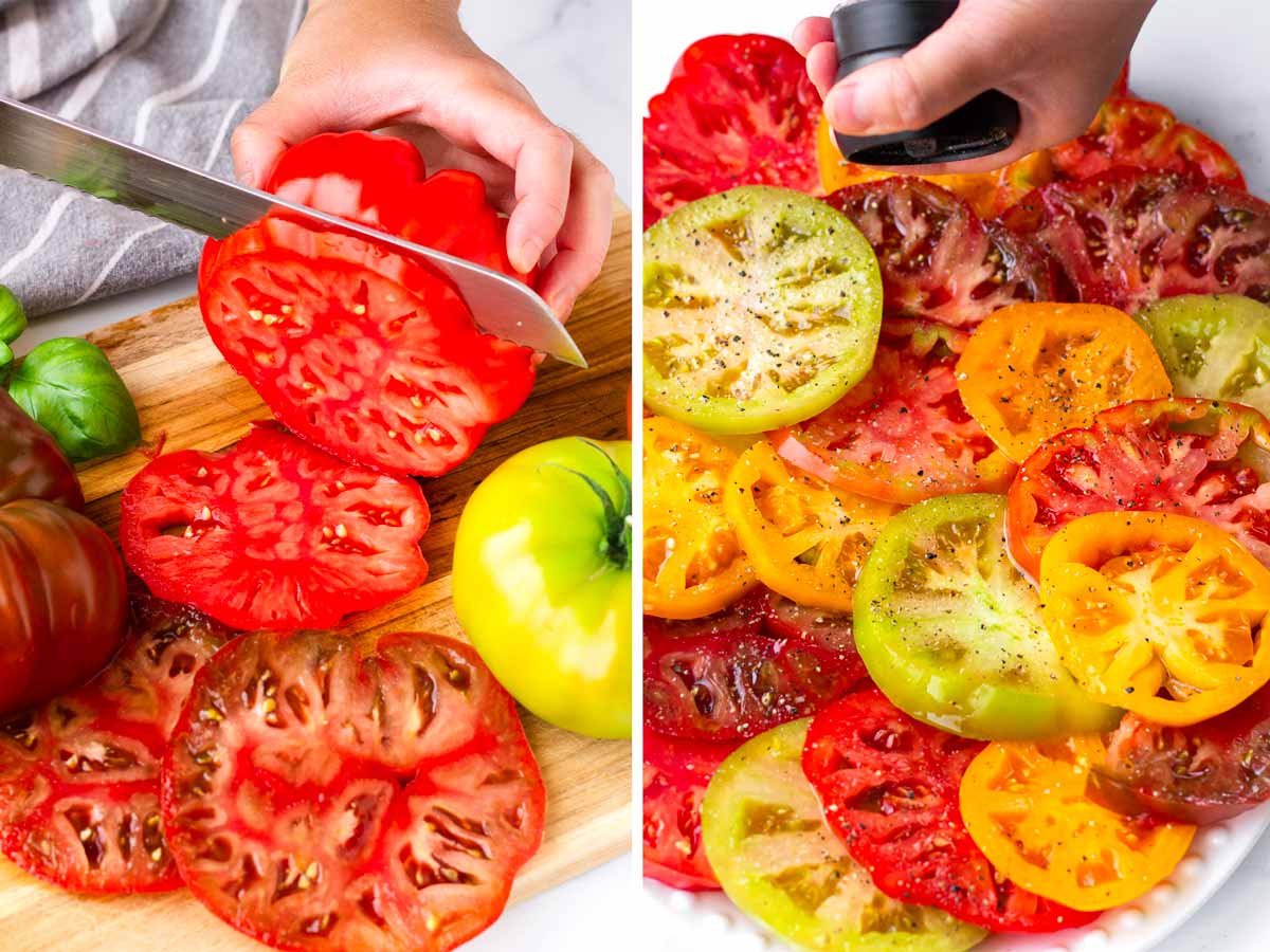 slicing and seasoning tomatoes