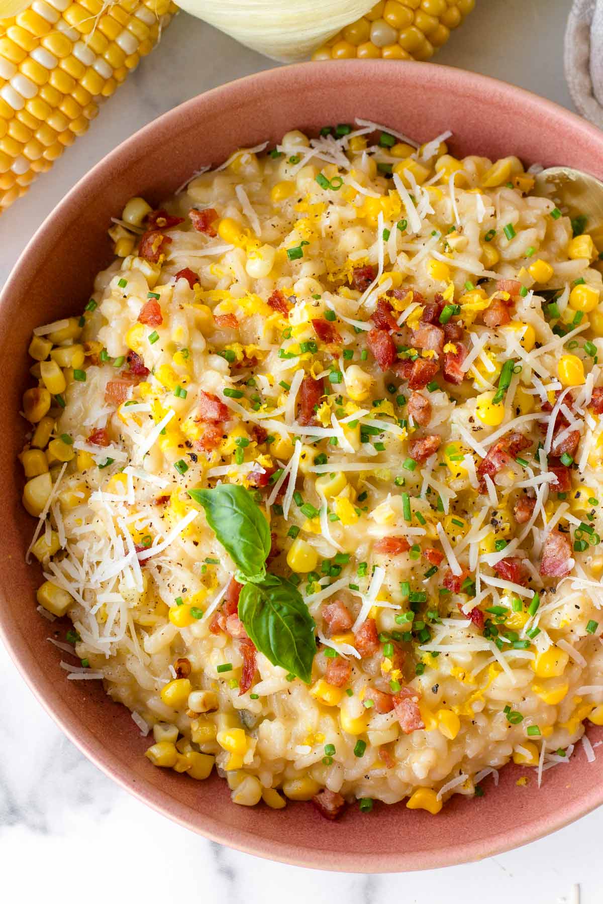 fresh summer corn risotto with pancetta