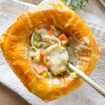 summer chicken pot pie with spoon