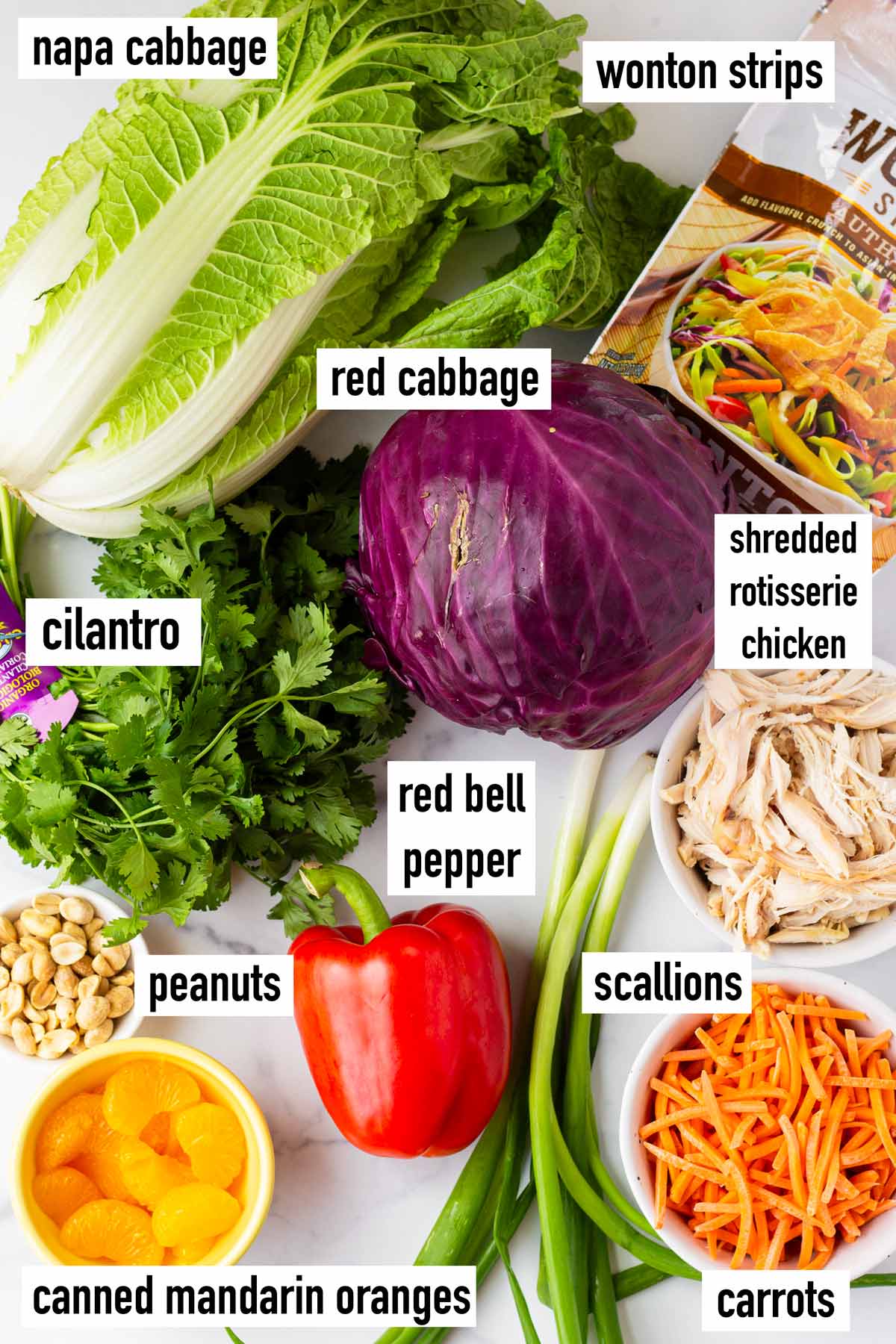 labeled ingredients for salad