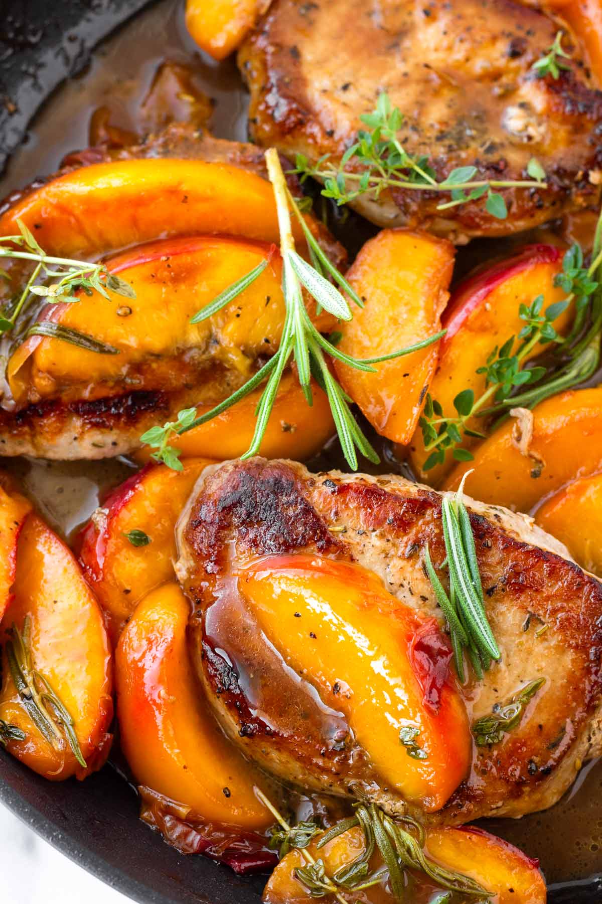 pan seared pork chops with peaches