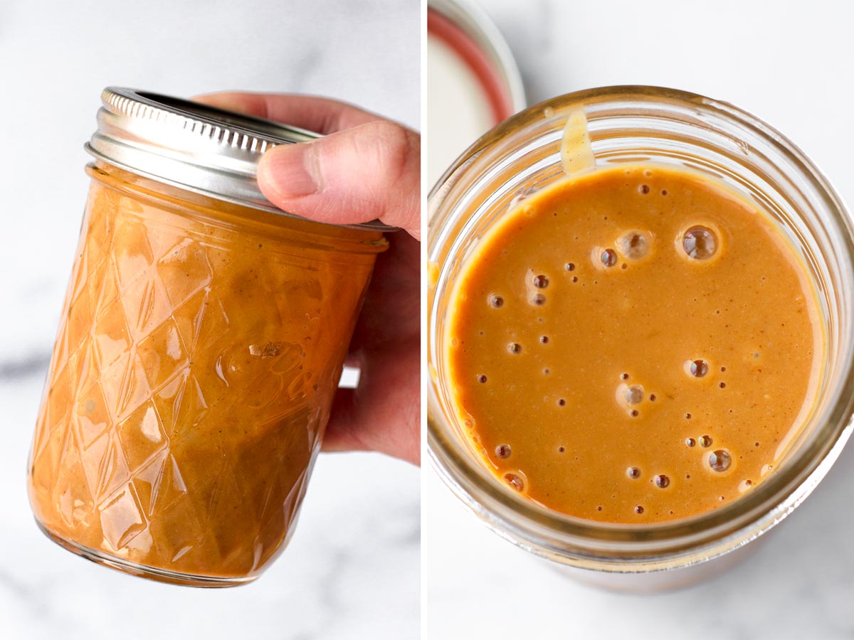 making the sesame peanut dressing