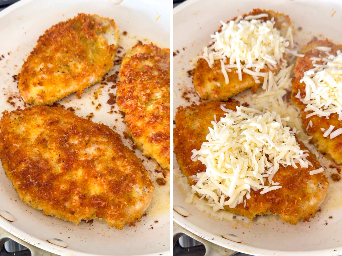 cooking chicken and topping with cheese