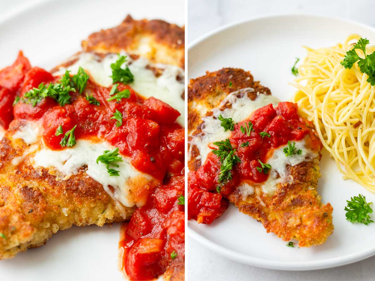 chicken parmesan with cheese and marinara