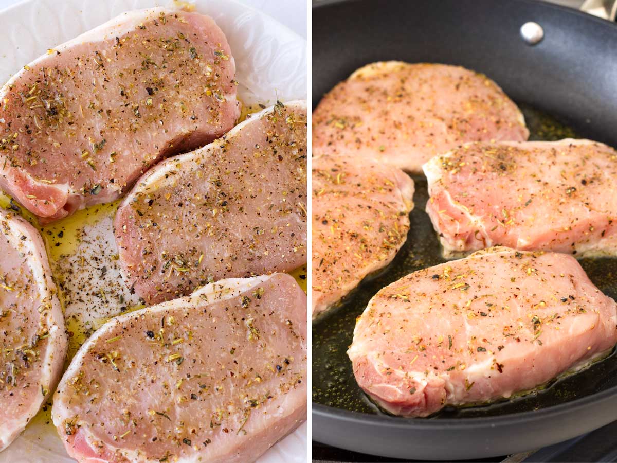 seasoning and cooking pork chops