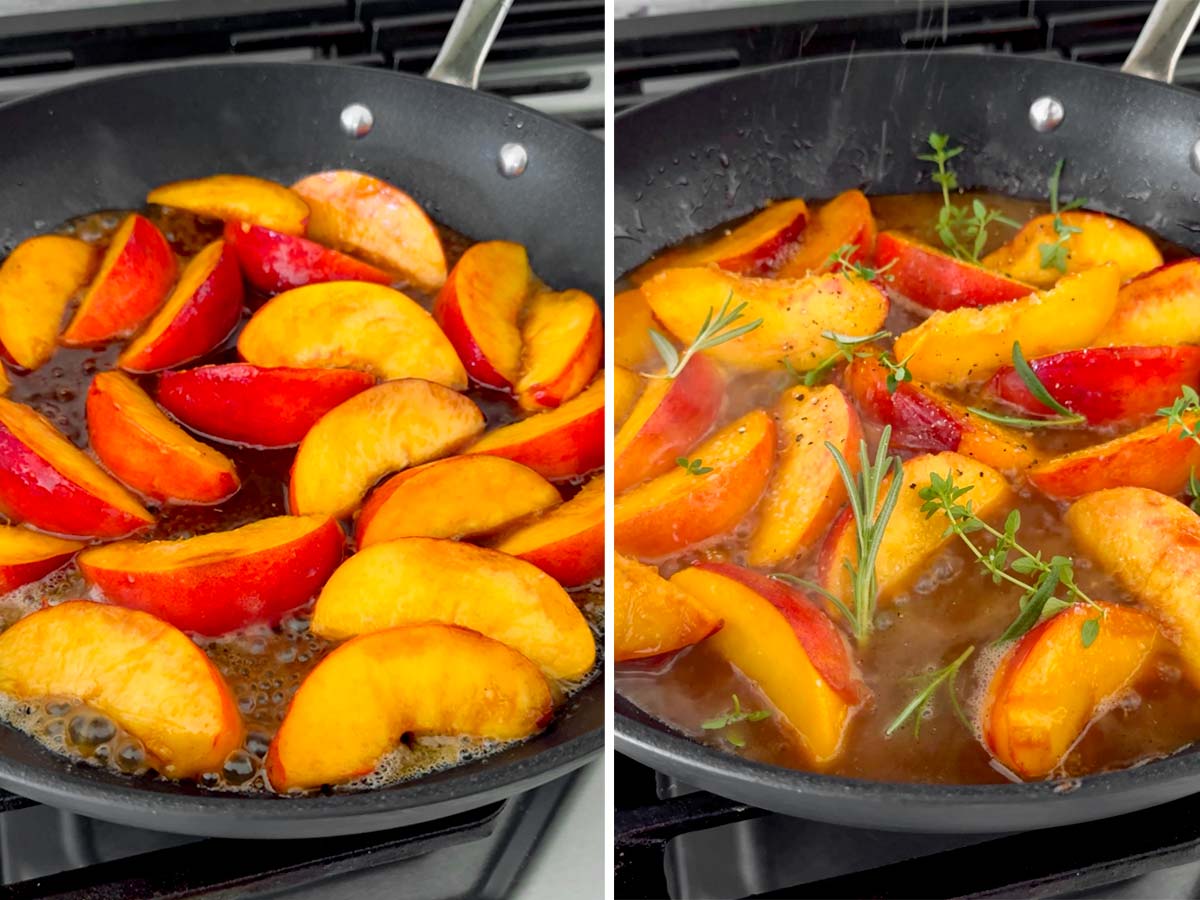 cooking peaches in skillet