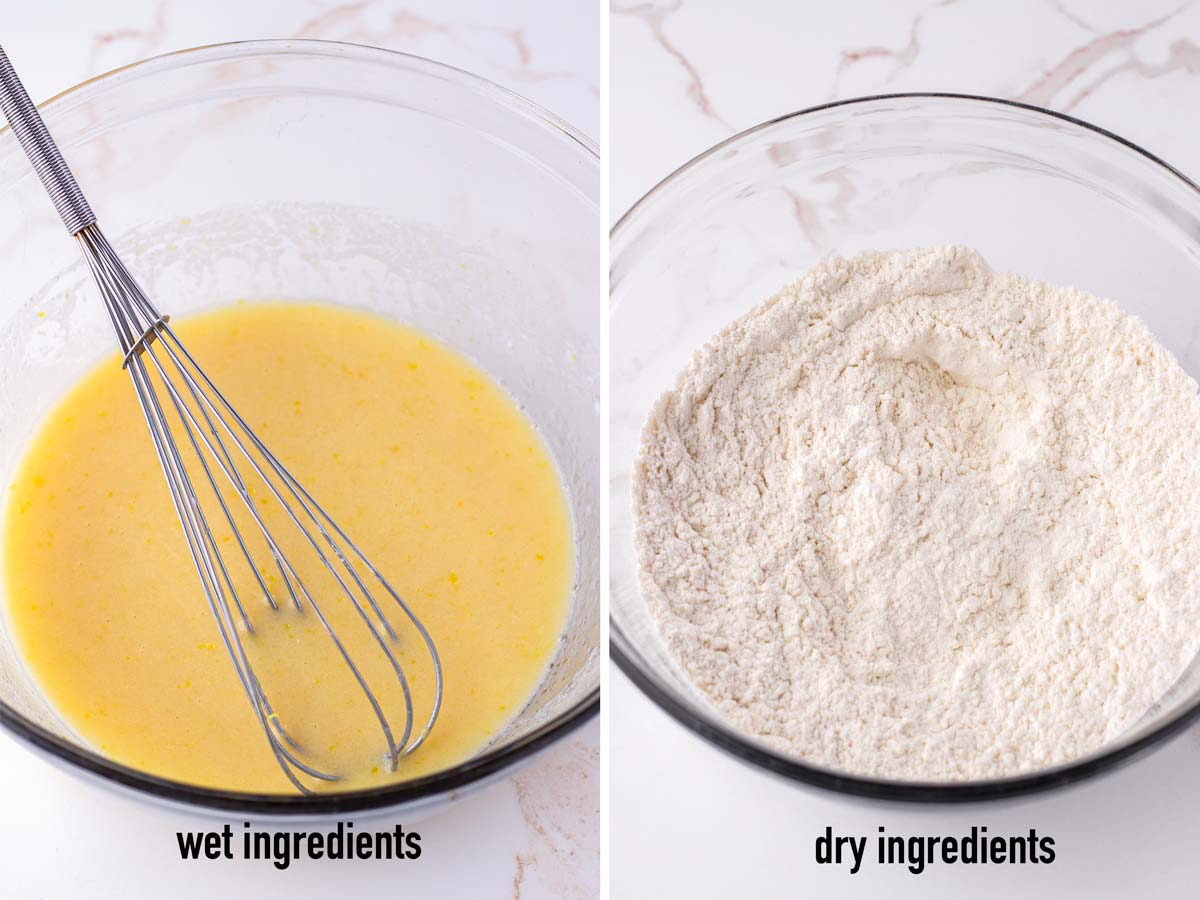 wet and dry ingredients in separate bowls