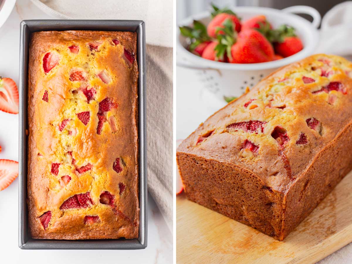 baked loaf of strawberry bread