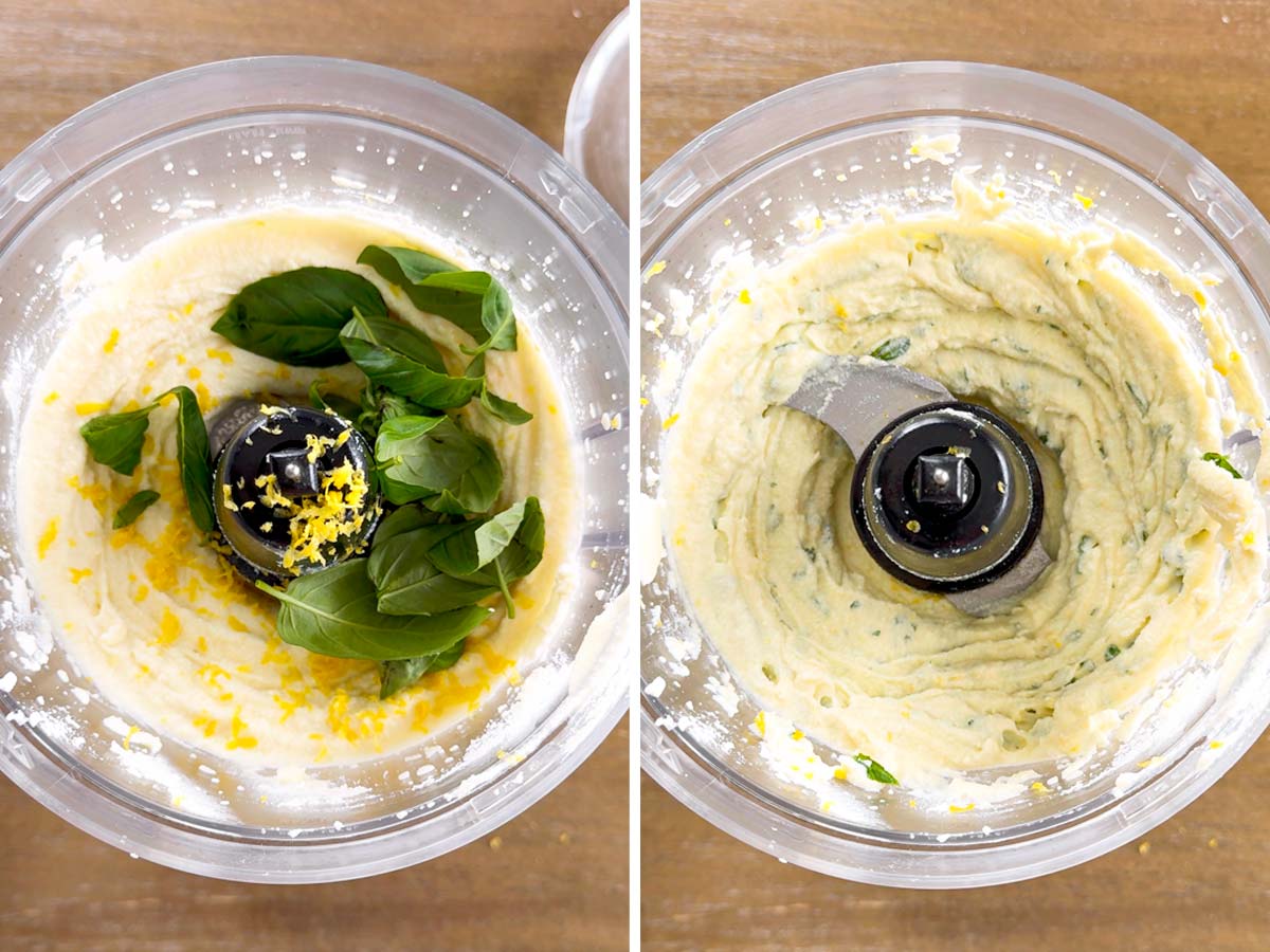 pulsing basil and lemon zest with ricotta in food processor